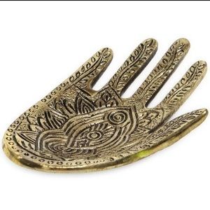 NEW Gold Hamsa Hand Etched Metal Insence Holder